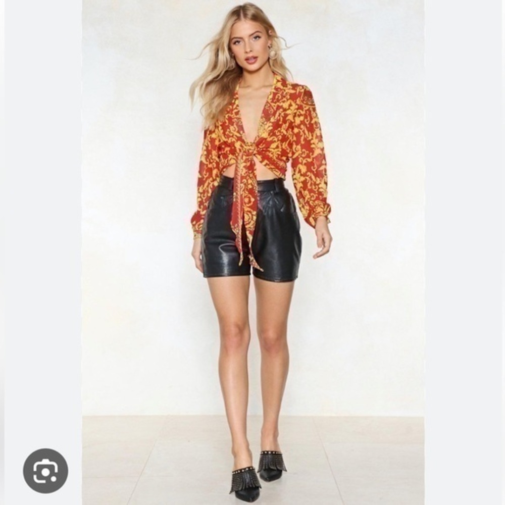 New Nasty Gal Versace Vibes Front Tie Sheer Top